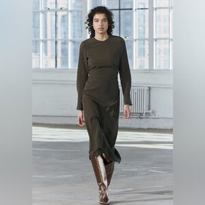 Zara ZW Collection Draped Midi Dress Chic Dark Khaki Size Medium NWT!